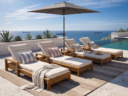 Chaise Lounge Set With 4 Fold Cushion And Built In Headrest, 3 Position Adjustable