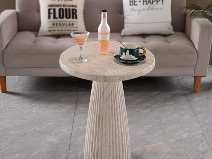Fluted Pedestal Round Coffee Table - Beige / Yellow