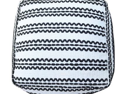 Lani - Handcrafted Fabric Pouf, Durable Cotton Square - Natural / Black