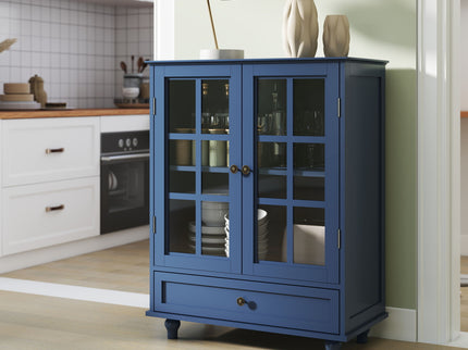 Minimalist Buffet Cabinet With Double Glass Doors And Drawer