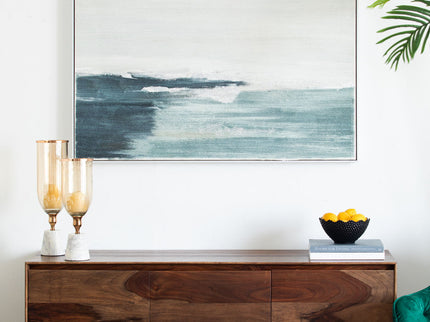 Large Rectangle Framed Wall Art Ocean Waves Canvas Print, Home Decor For Living Room Foyer Office - White / Blue