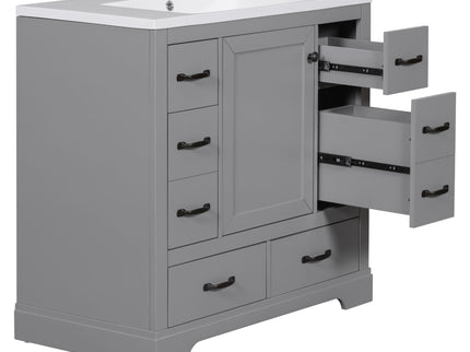 Modern Bathroom Vanity With Sink, 6 Drawers, Adjustable Shelf