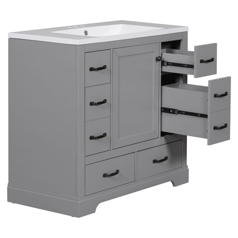 Modern Bathroom Vanity With Sink, 6 Drawers, Adjustable Shelf