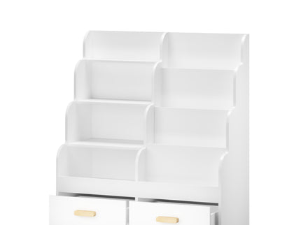 Bookshelf With 2 Storage Drawers, Front Facing Bookcase And Toy Organizer, Multi Tier Reading Shelf - White
