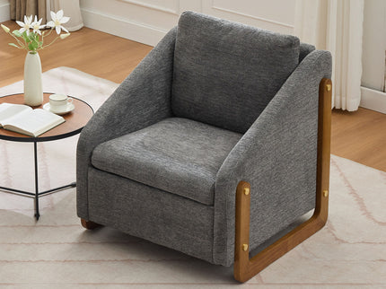 Modern Upholstered Armchair With Wooden Side Frame