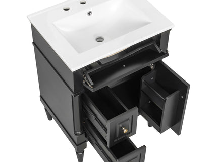 Freestanding Bathroom Vanity With Sink, Adjustable Shelf & Flip Drawer