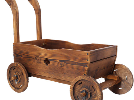 Wooden Wagon Planter Box Mobile Garden Planter With Wheels Handle Drain Hole Wood - Brown