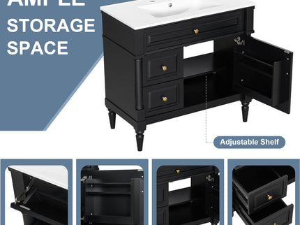 Freestanding Bathroom Vanity With Sink, Adjustable Shelf, Flip Drawer