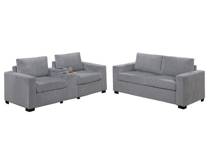 Elegant Simple Sofa Set With Console Cup Holder And Loveseat