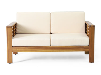 Acacia Wood Loveseat And Coffee Table Set With Cushions
