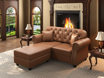 Upholstered Sofa With Nailhead Trim, Rolled Armrests With Ottoman