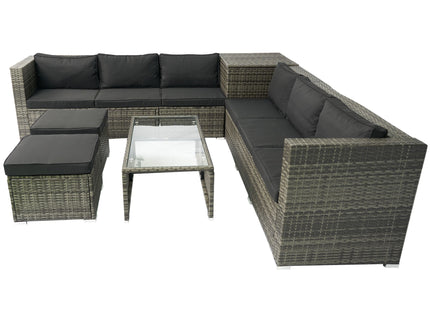 8 Piece Patio Sectional Wicker Rattan Outdoor Furniture Sof Set With One Storage Box Under Seat And Cushion Box - Gray / Black