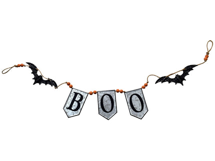 Iron Boo Banner With Bats, For Halloween Holiday Decor - Black / Gray / Orange