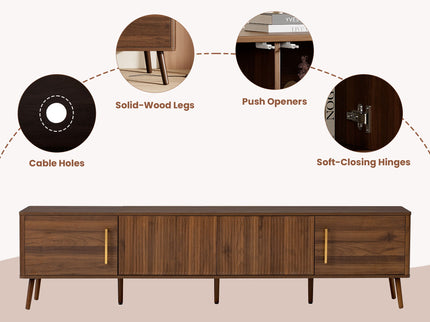 TV Stand For TVs Up To 85" With Fluted Door, Cable Management, Soft-Closing Hinges - Walnut
