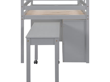 Loft Bed With Retractable Writing Desk And 4 Drawers, With Lateral Portable Desk And Shelves