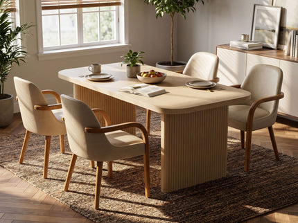 5 Piece Indoor Dining Set With Fluted Table & Chairs - Khaki / Light Oak / Natural