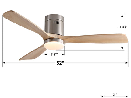 Low Profile Flush Mount Intergrated LED Ceiling Fan With Light And Silent Reversible Motor