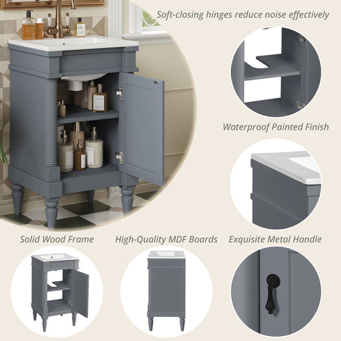 Bathroom Vanity With Sink, Storage Cabinet With Door, Drop In Sink, Compact Freestanding Design
