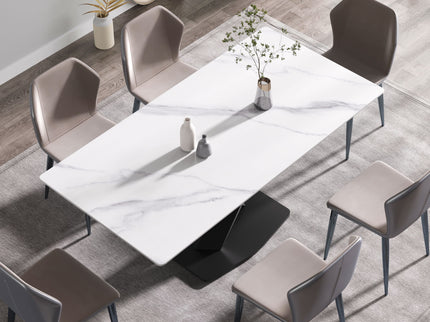 Modern Artificial Stone Straight Edge Metal X Leg Dining Table, 6 People
