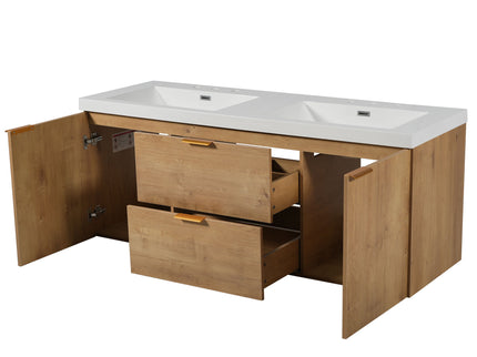 Double Sink Bathroom Vanity Soft Close Doors, Divided Drawers, Wall Mounted - Wood