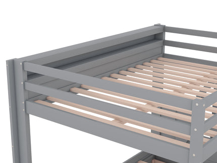 Wood Full Size Convertible Bunk Bed With Storage Staircase, Bedside Table, And 3 Drawers - Gray