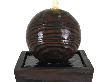 35.5" Tall Column Fountain With LED Lights, Retro Outdoor Decor, Weather Resistant Feature - Dark Brown