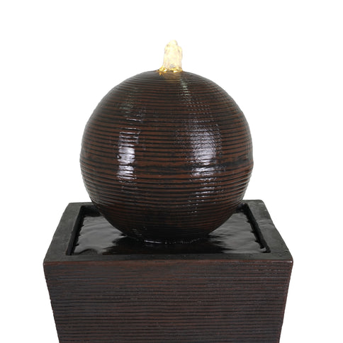 35.5" Tall Column Fountain With LED Lights, Retro Outdoor Decor, Weather Resistant Feature - Dark Brown