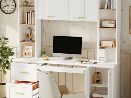 Computer Desk With Hutch, Workstation With Desk Grommet & Keyboard Tray