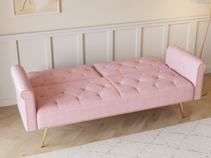 Luxurious Sofa Bed With Nail Head Trim And Matching Pillow