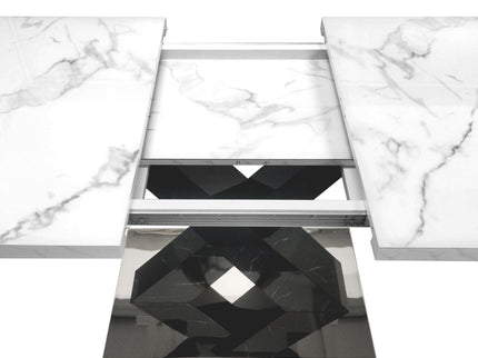 Rectangle Dining Table With Stretchable Top, X Shape Mdf Legs With Steel Base - White / Black