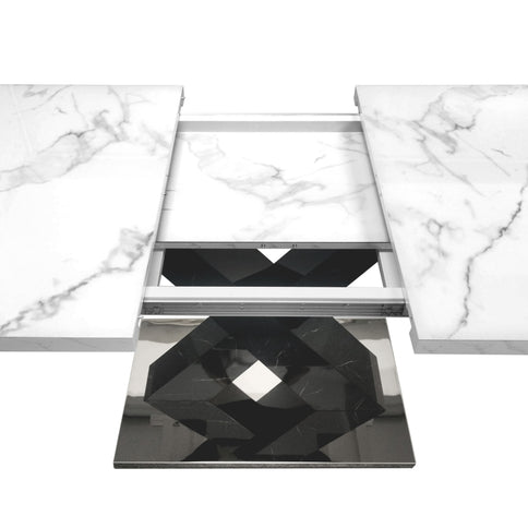 Rectangle Dining Table With Stretchable Top, X Shape Mdf Legs With Steel Base - White / Black