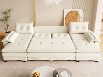 U-Shaped Sleeper Sofa With Pull Out Bed, Removable Armrests & USB Ports For Living Room