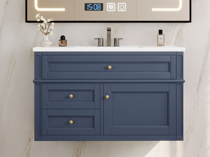 Modern Wall Mounted Floating Cabinet With Double Drawer And Sink
