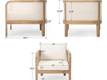 Outdoor Acacia Wood Patio Club Chair, Textilene Patio Furniture, Waterproof Thick Cushion Deep Seating For Porch, Garden, Backyard, Balcony, Weight Capacity 400Lbs, Light Teak - Beige