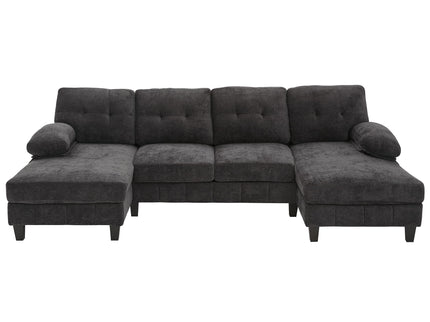 U-Shaped Sectional Sofa 103.5" Fabric Couch With Dual Chaise Lounges, Storage Pockets, Armrest Pillows