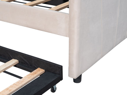 Upholstered Daybed Sofa Bed With Trundle Bed And Wood Slat
