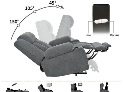Power Lift Recliner Chair With Extended Footrest, Remote Control, Cup Holders, And Side Pockets
