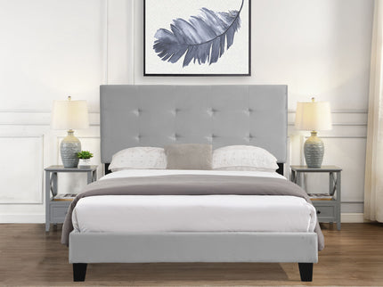 Full Size Upholstered Platform Bed Frame With Tufted Headboard, Strong Wood Slat Support - Gray
