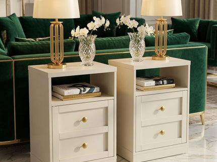 Nightstand With Door & Shelf, 2 Drawer Side Table