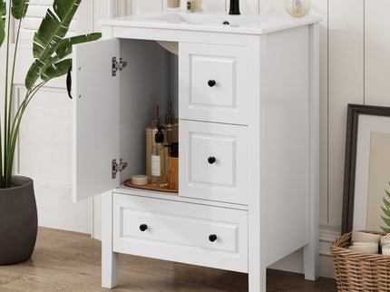 Freestanding Bathroom Vanity With Sink, Soft Closing Cabinet And Drawers - White