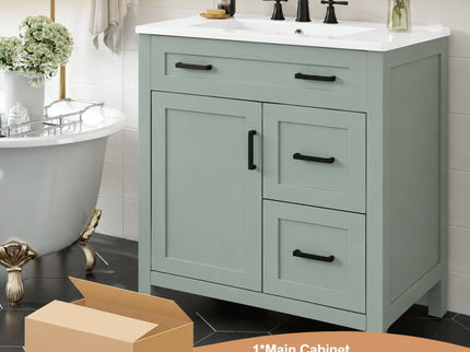 Bathroom Vanity With Sink, 2 Soft Close Drawers, 1 Soft Close Door, Adjustable Shelf