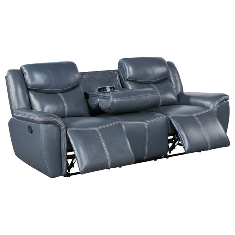 Stanwicke - Motion Reclining Sofa With Drop Down Table - Blue