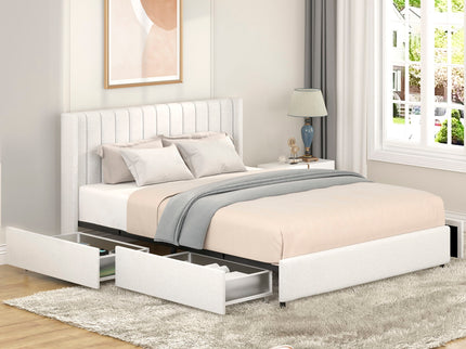 Anda - Boucle Upholstered Platform Bed With Patented Drawers Storage - Ivory