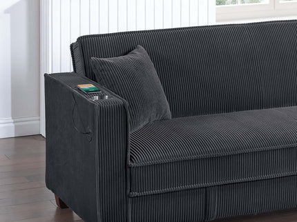 Modern Convertible Sofa With Hidden Storage USB Port, Cup Holder