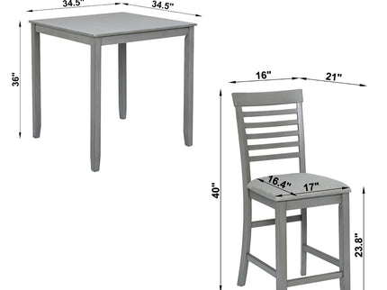 5 Piece Dining Table Set, Wooden Dining Square Table Set For 4, Counter Height Kitchen Table Set With Square Table And 4 Upholstered Chairs - Gray