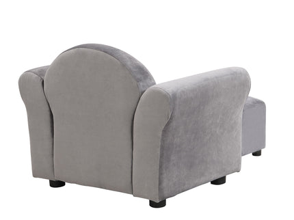 Kids Recliner Chair, Kids Upholstered Couch With Ottoman - Gray