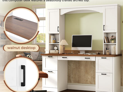 Farmhouse Computer Desk With Hutch