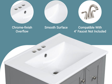 Modern Bathroom Vanity With Sink, Freestanding Cabinet With Drawers And Shelves