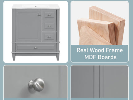 Freestanding Bathroom Vanity With Sink, Soft Close Door, 3 Drawers