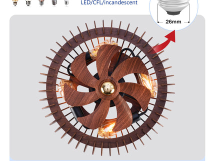 Semicircle Flush Mount Fan Light, (No Included Bulbs) And Remote Control, 6 Speeds, Quiet DC Motor For Living Room - Wood